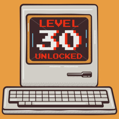 Level 30 Unlocked. Retro Computer T-Shirt Design