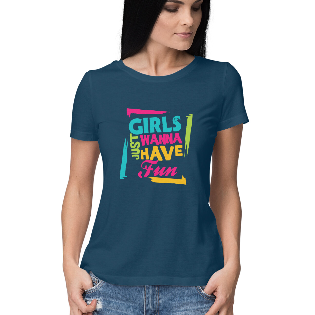 Girls Just Wanna Have Fun femme ajustée Slogan Imprimé T-shirt womans Top 