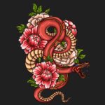 Snakes & Flowers Japanese Style T-Shirt Design